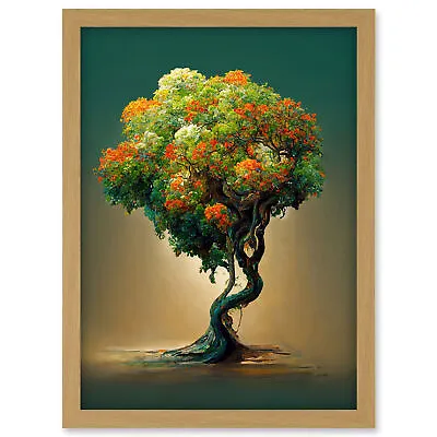 Ethereal Bonsai Lone Tree Green Orange Framed Wall Art Picture Print A3 • £26.99