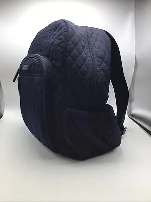 Vera Bradley Backpack Navy Blue Quilted 16  X 12  Polka Dot Interior Bookbag • $45.49