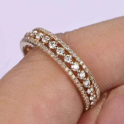 2.5CTW Round Cut Moissanite Full Wedding Eternity Band 14k Yellow Gold Plated • $106.81