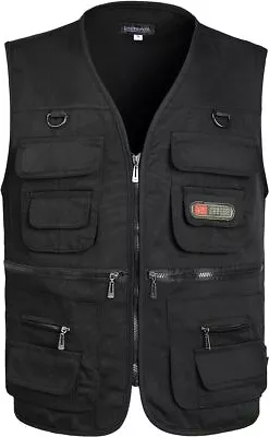 Mens Cargo Multi Pocket Utility Vest Fishing Hiking Camping Gilet Waistcoat Tops • $18.99