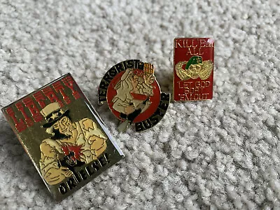 3 VTG Enamel Pins Biker Novelty Retro ANTI TERRORISM Liberty Or Else UNCLE SAM • $19