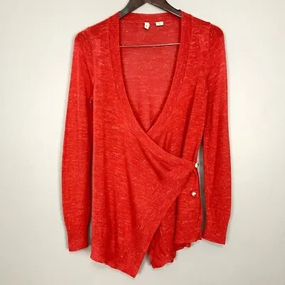 Anthropologie Moth Wool Blend Wrap Cardigan Women's Size S Sweater Pockets Linen • $29.99