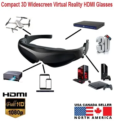 Compact 3D 16:9 Ratio Widescreen FPV Video 1080P HDMI Glasses For Android Iphone • $619.98
