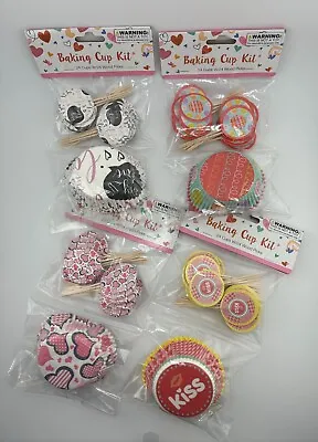 96 Cupcake Liners Baking Cups & Picks 4 Pack Valentines Day Hearts Love Kiss • $6.99