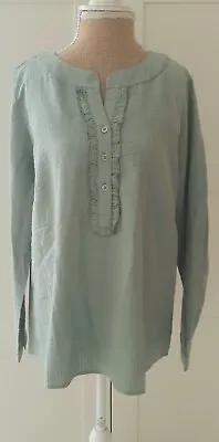 Linea Tesini Ladies Sage Green Ruffle Long Sleeve Blouse Top Size 14 NEW • £11.89