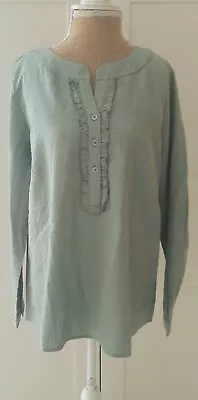 Linea Tesini Ladies Sage Green Ruffle Long Sleeve Blouse Top Size 8 NEW • £10.49