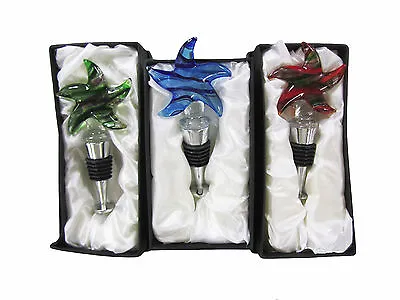  Set Of 3 Atr Glass Star Shape Wine Bottle Stoppers Corks (Green Blue & Red) • $20.95