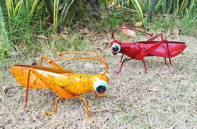 Set Of 2 Sculpture Metal Lawn Yard Art Grasshopper Figurine Locust Ornament • $19.29