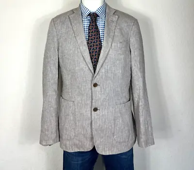 J Hilburn Sport Coat Jacket Linen Cotton Ivory Herringbone 2 Button Men's 50R • $33.99