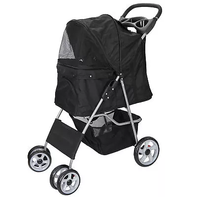 Dog Stroller Travel Folding Carrier Small Medium Cat Pet 4 Wheeler W/ Cup Holder • $54.58