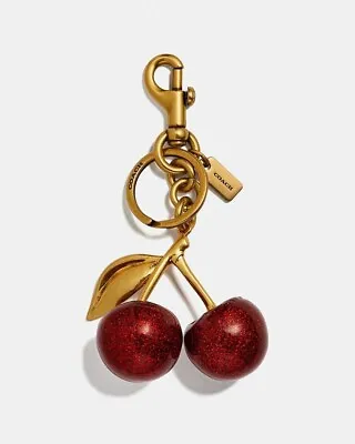 Coach Cherry Bag Charm KeyChain Glitter Resin And Metal Brass/Red Apple  • $29.99