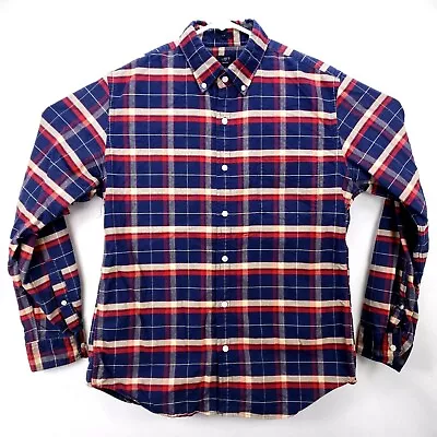 J Crew Oxford Mens Shirt L Long Sleeve Button Down Red/Ivory/Blue Plaid Slim Fit • $23.14