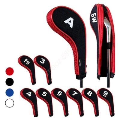$28.10 • Buy HOT AU Set Of 10 Golf Club Iron Head Covers - 3 Colours - Long Neck With Zip