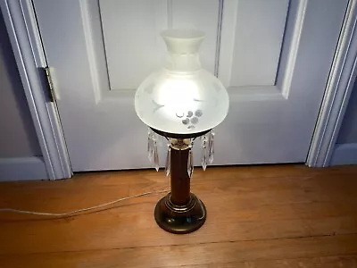 Vintage Leviton Lighting Brass Frosted Glass Shade Table Lamp 19  Glass Prisms • $45