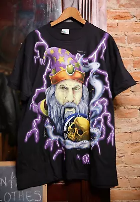 Vintage American Thunder Shirt Lightning Wizard 90s Crew Neck AOP L Deadstock • $199.99