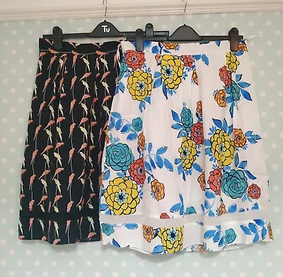 £9.98 • Buy 2 X Ladies TU 14 Tropical Holiday Bird Skirt Skirts Summer White Floral Womens