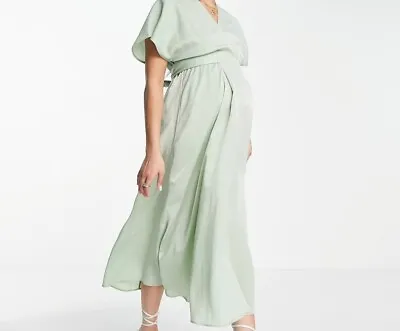 Maternity Dress Flounce London Maternity Bridesmaid Dress Sage Size 8  • £26.95