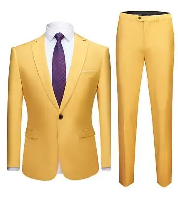 $86.19 • Buy Men's Korean Business Suit 2PCS Jacket Pants One Button Formal Slim Fit Party 