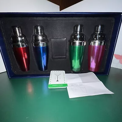 Brookstone Partini Martini Shaker Set Of 4 Colored Shakers W/ Martini Cards • $54.99