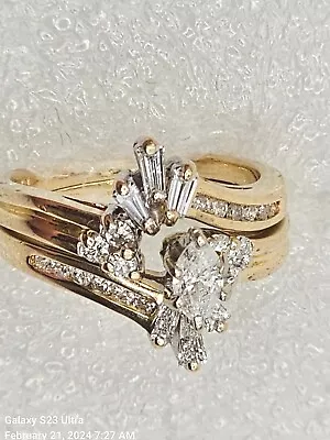 .50tcw NATURAL DIAMOND Marquise Bridal Set Wedding Ring 14k/Y~GOLD 6.5 GrmsSz-6 • $719.95