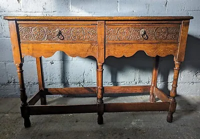 A Mid 19th Century Small Two Drawer Carved Oak Dresser Base... • £230