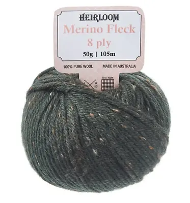 Heirloom 50g  Merino Fleck  8-Ply 100% Wool Knitting Yarn • $7.10