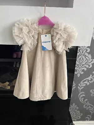 BNWT Baby Girls Mayoral Beige Gold Glitter Frill Dress Size 18-24 Months Age 2 • $11.18