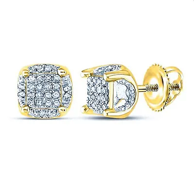 Men's 14K Gold Plated Micro Pave Cz Iced Sterling Screw Back Stud Earrings • $16.99