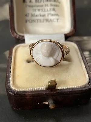 £395 • Buy Antique Georgian Victorian 9ct Gold Ring Carved Angel Head Cameo Size K 1/2