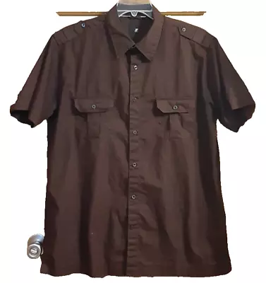 J. Ferrar Shirt Brown Short Sleeves Epaulettes Pleated Button Pockets Men's LT • $25