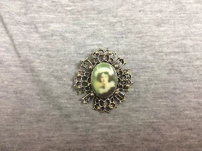 Vintage Hand Painted Porcelain Victorian Lady Brooch Pin • $14.99