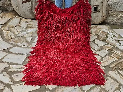Long Pile Red Anatolian Yoruk CarpetHandknotted Turkish Tulü Rug • $303.62