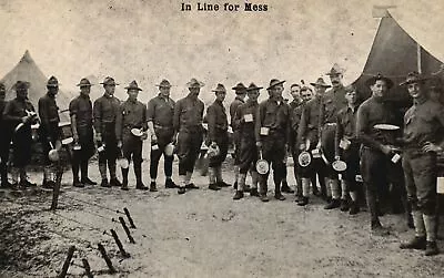 Vintage Postcard 1910's Portrait Of Military Army Food Rations In Line For Mess • $10.39