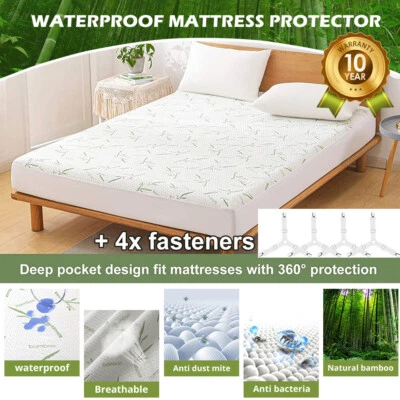 $30.59 • Buy Bamboo Mattress Protector Soft Waterproof Fitted Matress Cover Queen King Single