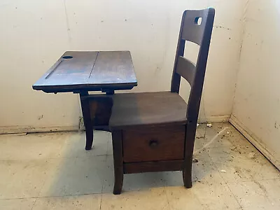 National School All In One Antique Wood School Desk Elementary Child’s Desk • $200