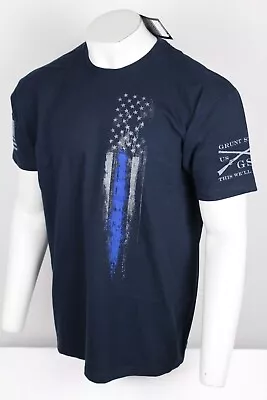 Grunt Style Men's T Shirt Blue Line Flag Short Sleeve T Shirt XL Navy • $18.69