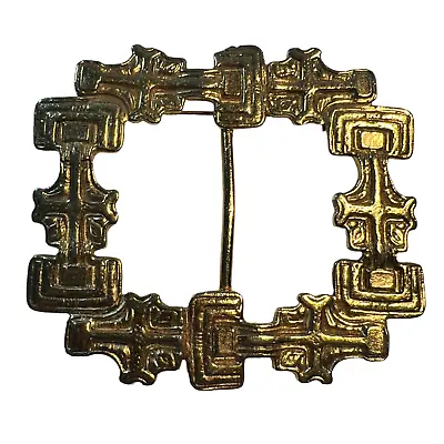Large Vintage Brooch Belt Buckle Gold Tone Steampunk Medieval Statement Pin • $24.95