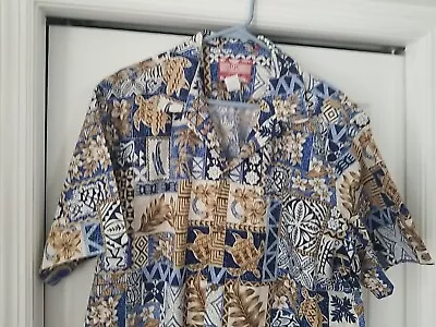 Vintage RJC Hawaiian Shirt Mens XL Made In Hawaii 100% Cotton EUC Turtles Tribal • $12.99