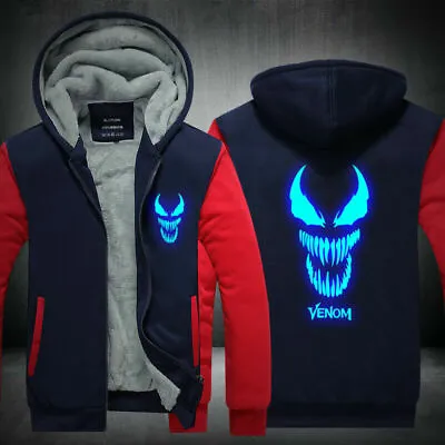 Marvel Venom Hoodie Jacket Thicken Warm Sherpa Fleece Sweatshirts Coat Outwear • $61.74