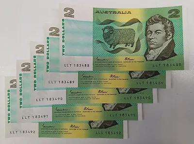Old Australian $2 Dollar Banknotes New Consecutive Notes X 5 Rare Unc • $63