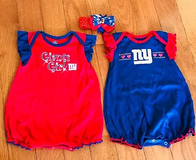 NFL Team GIANTS Girl/Infant 12 Months One Piece Creeper W/ Head Band Red & Blue • $11