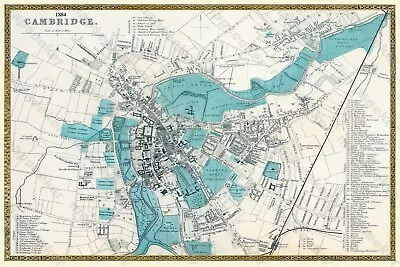 OLD MAP OF CAMBRIDGE 1884 BY George W Bacon 30  X 20  PHOTOGRAPHIC PRINT • £28