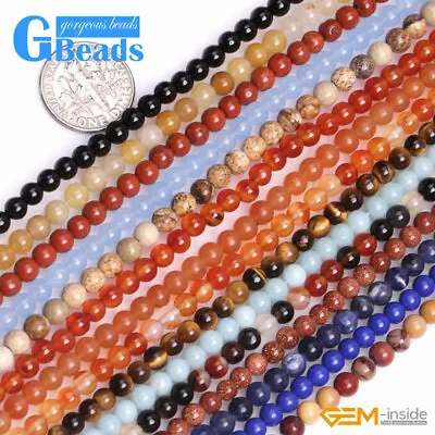 4mm Smooth Round Assorted Gemstone Beads For Jewelry Making Free Shipping 15  • $5.86