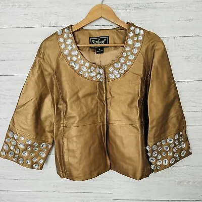 Vintage Sharif Studio Metallic Gold Studded Leather Medium Jacket • $65