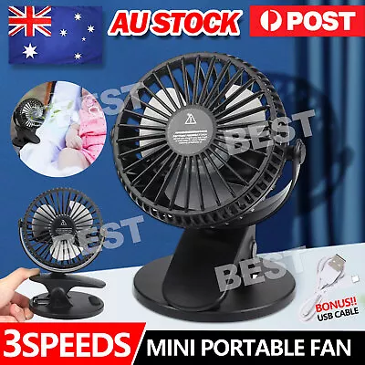 $14.85 • Buy Portable 360° Mini Fan Travel Rechargeable USB Clip On Desk Fan Car AU
