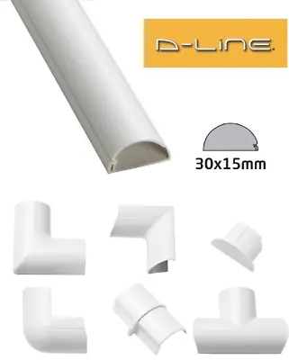 D-Line PCV White Mini Trunking Cable Wire Management Hide Cover Guard 30mmx15mm • £2.95