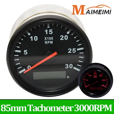 85mm Marine Tachometer Tacho RPM 0-3000RPM Gauge LCD Hour Meter For Boat 12/24V • $27.80