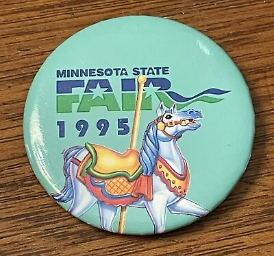 Vintage 1995 Minnesota State Fair Button 2.25” Merry Go Round Carousel Horse • $12