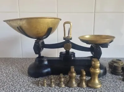 £79.99 • Buy Libra Libras Co Cast Iron Weighing Scales, & Set Of Brass Weights Vintage