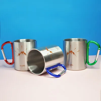 Camping Mug Outdoor BPA-Free Carabiner Clip Travel Tea Coffee Cup 300ml Gift UK • £6.99